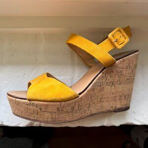 J.Crew | Yellow suede cork platform wedge sandals in Size 9